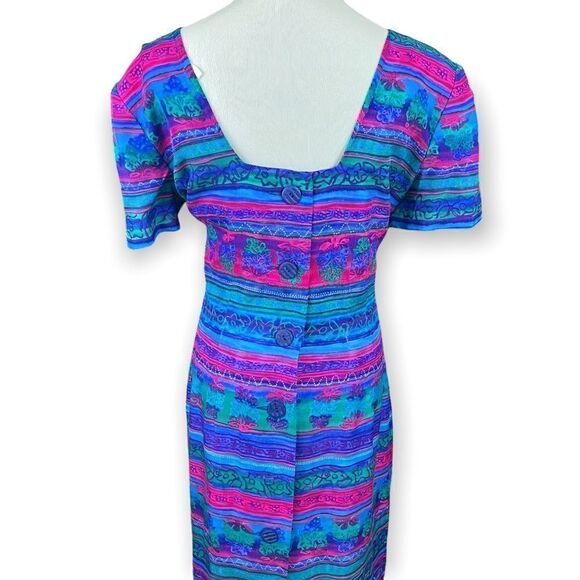 Vintage Liz Claiborne Abstract Floral/ Stripe Pattern Silk Sheath Dress 10 - Picture 2 of 7